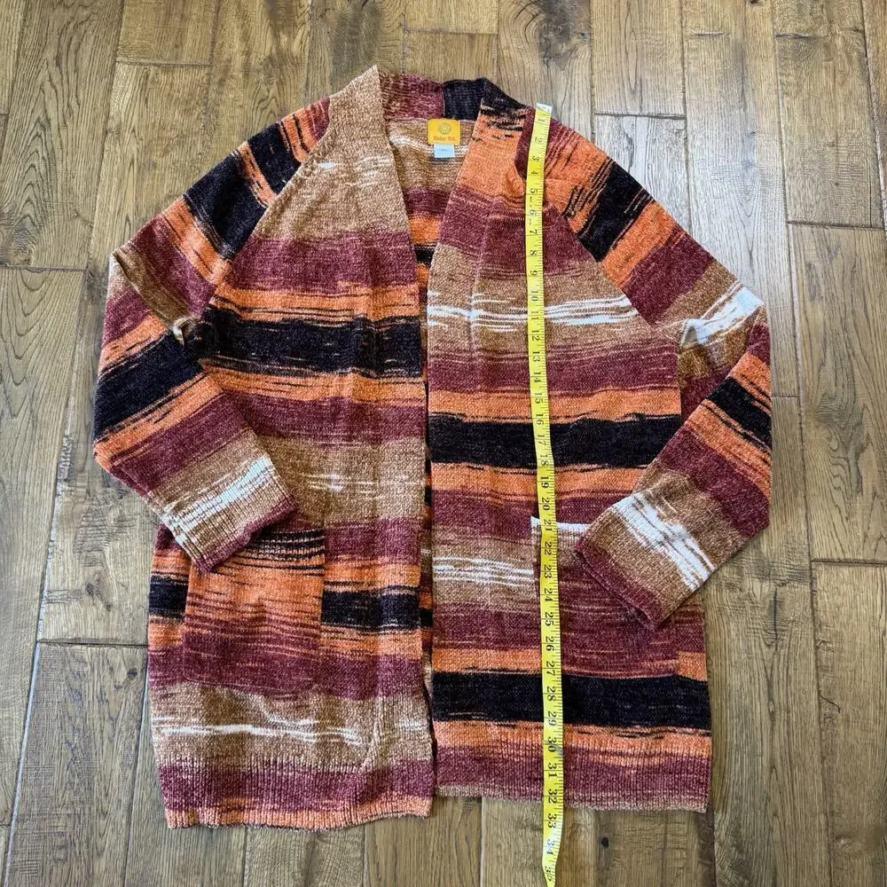 Ruby Rd. Open Front Cardigan Sweater Womens XL Multi Striped Boho Aztec Western - Picture 4 of 5